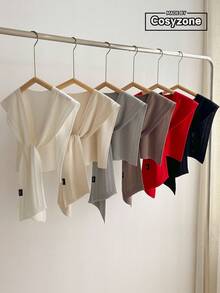 1 قطعة شال محبوك بنقشة زهرية ذات لون أحادي مرتفع بتصميم مفرغ للنساء، طراز زخرفي مزيف للياقة، إكسسوار للكتف مناسب للبيئة المكيفة، سترة عصرية وشاملة للفستان