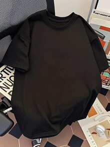 T-Shirt casual unisex, con estampado fashion, 100% poliéster, cuello redondo y diseño básico versátil - Negro - Ver 2