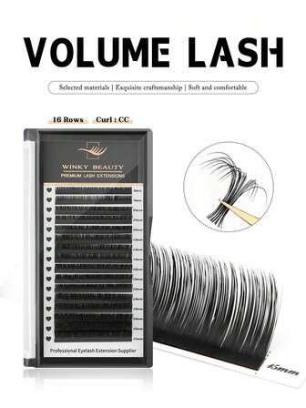 16排浓密型睫毛嫁接 CC卷翘 羊绒高级超经典单根睫毛嫁接 韩流圣诞节斋月睫毛 哑光黑 专业柔软自然睫毛预制睫毛簇 貂毛假睫毛 化妆工具