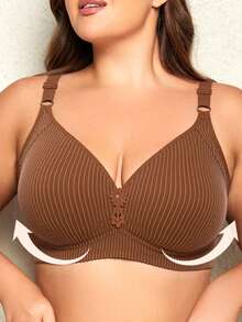 3pcs Striped Plus Size Bra Without Steel Ring Geometric Design, Women's Gathering Bra - Nhiều màu - Xem 6