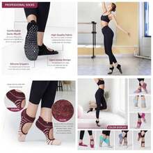 Calcetines antideslizantes de yoga para mujer, 4 pares de calcetines elsticos con agarre para pilates, barra, danza y entrenamientos en estudio. - inicial - Ver 1