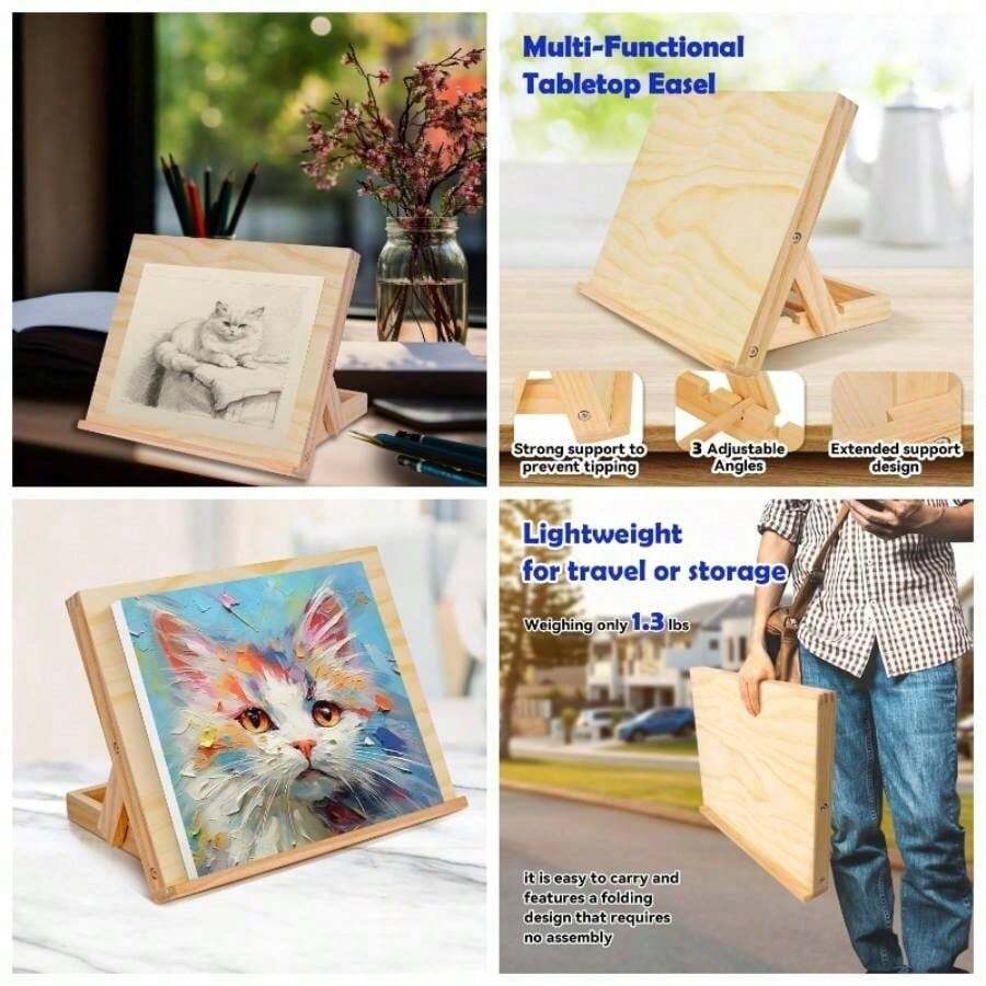 Easel Painting - Tabletop Easel Stand, Adjustable Angle Art Wooden Easels Painting, Canvases, Books, Artwork Displays Etc 13 4/5 Inches By 11 2/5 Inches - Wood - View 1