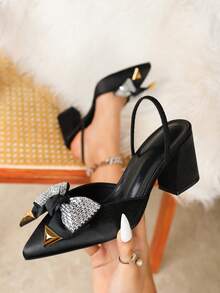 Plus Size Women's Elegant High Heels, Comfortable Work/Commute Pumps, Black, Burgundy, White,Chunky Heels - Black - View 1