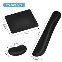 键盘腕托，记忆海绵键盘腕垫，光滑纤维键盘腕托，人体工学键盘鼠标垫套装，轻松打字，缓解手部不适，适用于笔记本电脑、办公室和家庭使用 - 黑色 - 查看 9