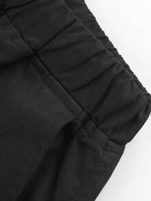 1件宽松休闲青少年/男童百搭夏季工装及膝短裤，带口袋和印花，春/夏/秋季 - 黑色 - 查看 5