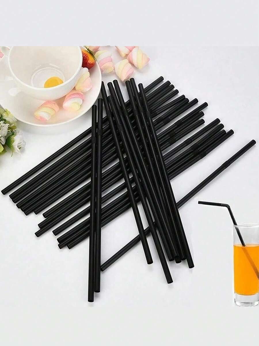 20/50/100/200/300/400pcs Black Flexible Straws, Coffee Stirrers, Beverage Accessories Suitable For Milkshakes, Slushies, Bubble Tea, Pearl Milk Tea, Iced Coffee, Suitable For Bars, Clubs, Restaurants And Home Use, Also Can Be Used As School Supplies - Multicolor - View 1
