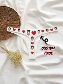 Custom Face Thong, Custom Photo Thong, Personalized Face Thong, Personalized Face Underwear, Custom Face Underwear, Custom Photo Thong, Women's Custom Thong, Bridal Custom Thong, Custom Wedding Gift, Bridal Underwear, Anniversary Gift, Valentine's Day Gift, Birthday Gift - White - View 5