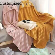 1pc Custom Embroidered Name Towel Animal Soft Quick-Dry Hand Towel Personalized Cute Cartoon Hooded Towel Multi-Functional Hooded Bath Towels Neutral Animal Face Lion Frog Rabbit Panda Hooded Capes Ideal Gifts For Girls Boys Friends - Multicolor - View 9