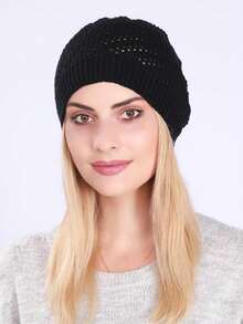 1pc European & American Style Winter Hollow Out Beanie Hat, Women Knitted Warm Ski Cap Warm Accessories - Multicolor - View 3