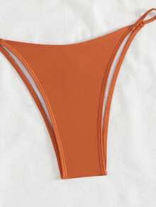 Solid Color Sexy Backless Bikini Set, Summer Beach Wear - Burnt Orange - View 5