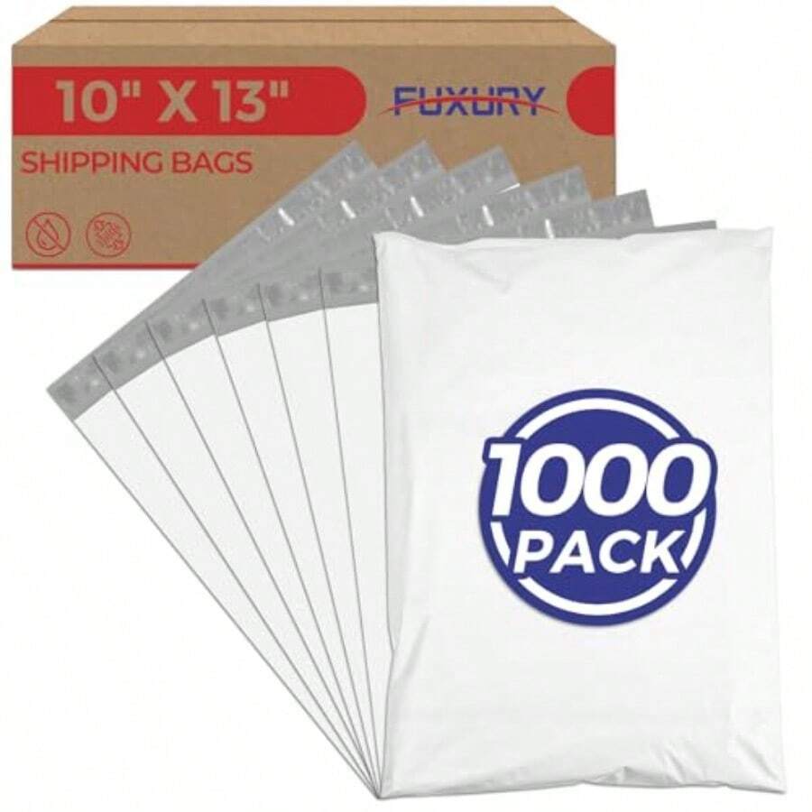Fuxury 25 Pcs Poly Mailers 17.7 X 22" XL Shipping Bags For Clothing Strong Adhesive Shipping Mailing Envelopes Large Self-Sealing Polymailer For Small Business White #10 - Trắng + 10x13" 1000 chiếc - Xem 1