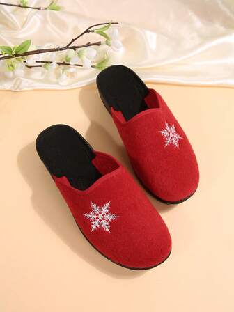 Höst/vinter Dam Kiltofflor med Tjock Sula, Broderad, Bekväma Slip-On, Fluffiga Tofflor, Julkläder