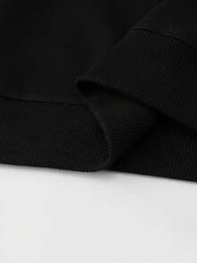 Women's Y2K Personalized Contrast Color Letter Cute Cartoon Black Snowman Print Black Ribbed Loose Comfortable Casual Versatile Daily Commute Home Fashion Long Sleeve Crew Neck Sweatshirt - Black - View 7