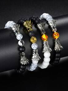 1件装 时尚霸气龙太极阴阳串珠手链 男女通用 绿松石弹力手链 - 彩色 - 查看 1