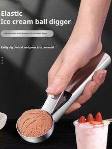 1/2 Pieces Stainless Steel Ice Cream Scoop, Sandblasted Fruit Scoop, Press-Type Ice Cream Scoop, Ice Cream Scoop, Hot Milk Baby Avocado Watermelon Scoop, Fruit Scooping Tool, Spring-Loaded Ice Cream Scoop, Ice Cream, Party, Dinner, Kitchen, Hotel, Cooking, Mother's Day Cuisine - Silver - View 7