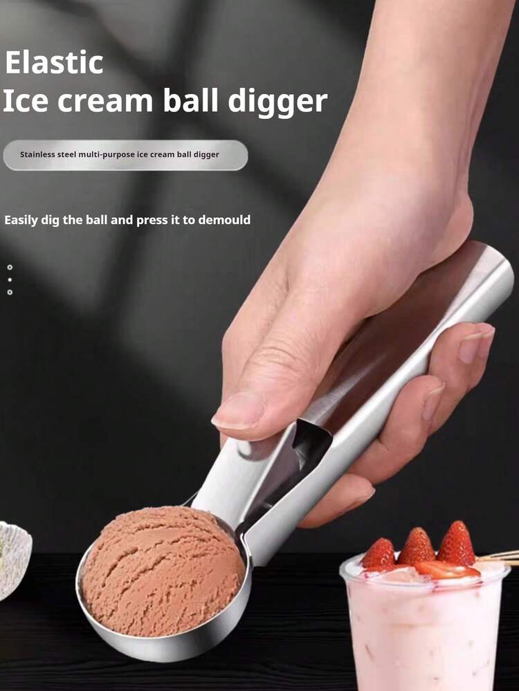 1/2 Pieces Stainless Steel Ice Cream Scoop, Sandblasted Fruit Scoop, Press-Type Ice Cream Scoop, Ice Cream Scoop, Hot Milk Baby Avocado Watermelon Scoop, Fruit Scooping Tool, Spring-Loaded Ice Cream Scoop, Ice Cream, Party, Dinner, Kitchen, Hotel, Cooking, Mother's Day Cuisine - Silver - View 7