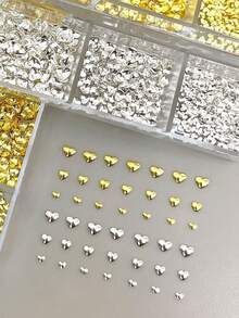 6格可爱爱心美甲钉，3D金属爱心美甲装饰，精美爱心金银美甲饰品及水钻美甲用品，女士美甲饰品配件 - 彩色 - 查看 2