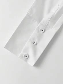 Women's Collared Shirts Fashionable Solid Color Long Sleeve Slim Fit Button Down Blouse - White - View 7