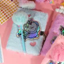 1/2 件粉色毛绒 A5 可锁日历笔记本，软封面梦幻日历簿，学校用品日记本（含圆珠笔），学校用品，返校 - 彩色 - 查看 20