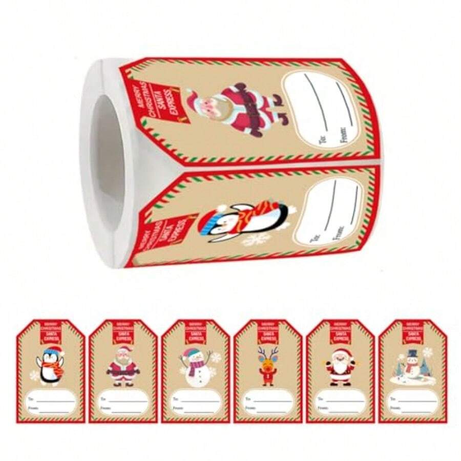 YQQ 250 Piezas de Etiquetas Navideñas Autoadhesivas 2x3" Rollo de Etiquetas de Regalo para Cajas de Sobres Decoraciones Navideñas y Papel de Regalo 6 Estilos Alce Muñeco de Nieve 29394 - 2 - Ver 1