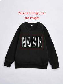 Name Custom Printed Girl Personalized Comfortable Sweatshirt, Casual Long Sleeve Pullover Sweatshirt Top(Size:110cm-150cm) - Black - View 1