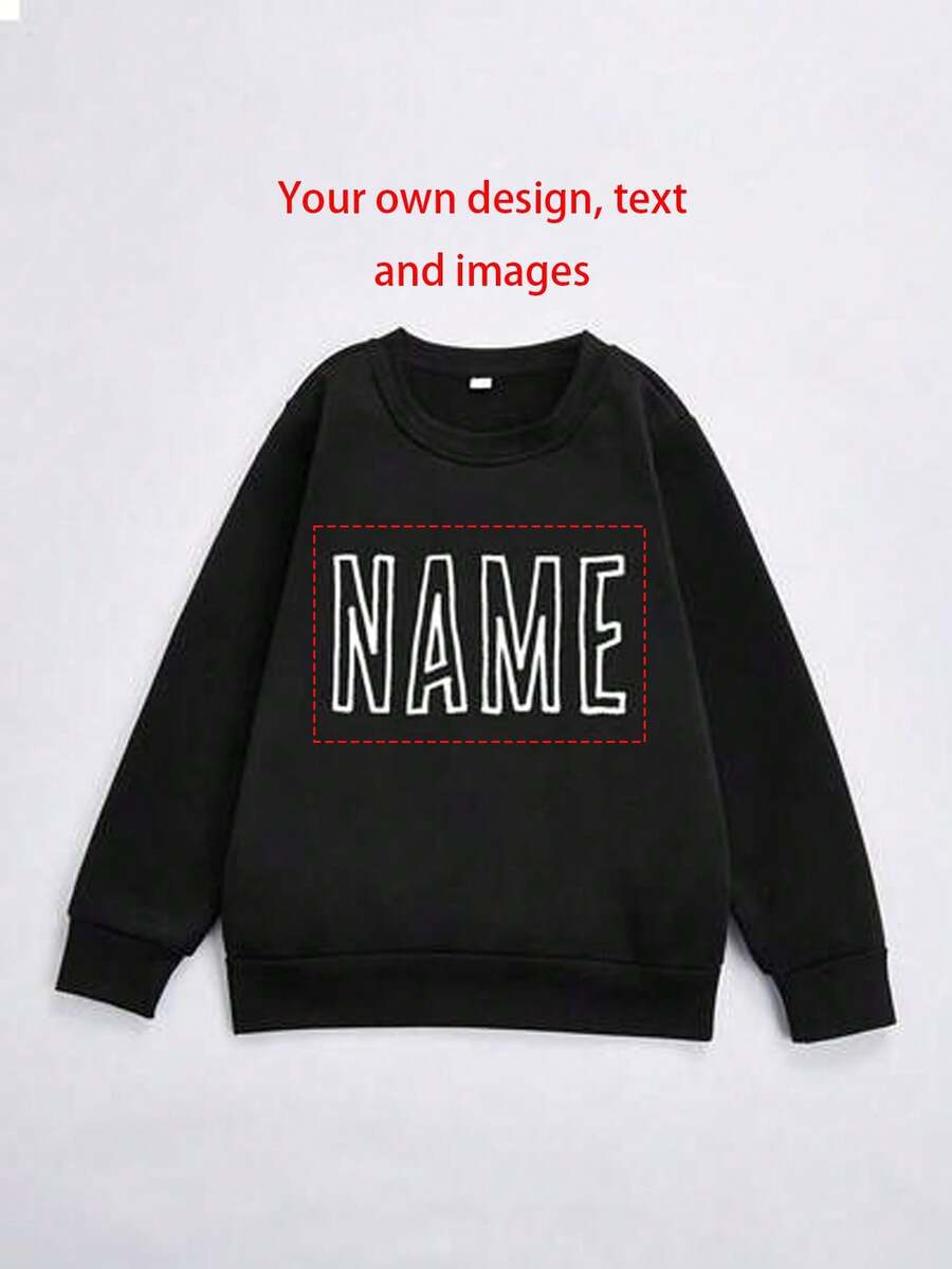 Name Custom Printed Girl Personalized Comfortable Sweatshirt, Casual Long Sleeve Pullover Sweatshirt Top(Size:110cm-150cm) - Black - View 1