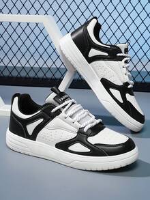 Classic Black White Skate Shoes - Low Top Lace-Up Casual Sneakers For Men, Unisex Everyday Fashion Tennis Shoes, Perfect Gift Idea - 白黑 - 查看 2