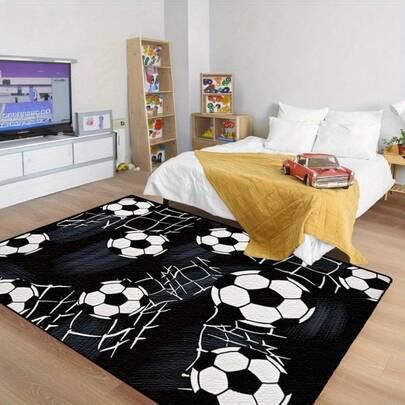 1pc Children's Cartoon Pattern Rug, Decorative Carpet, Football Lover Series, Sports Themed, Warm And Cozy Creative Quirky Design, Multi-Color Options