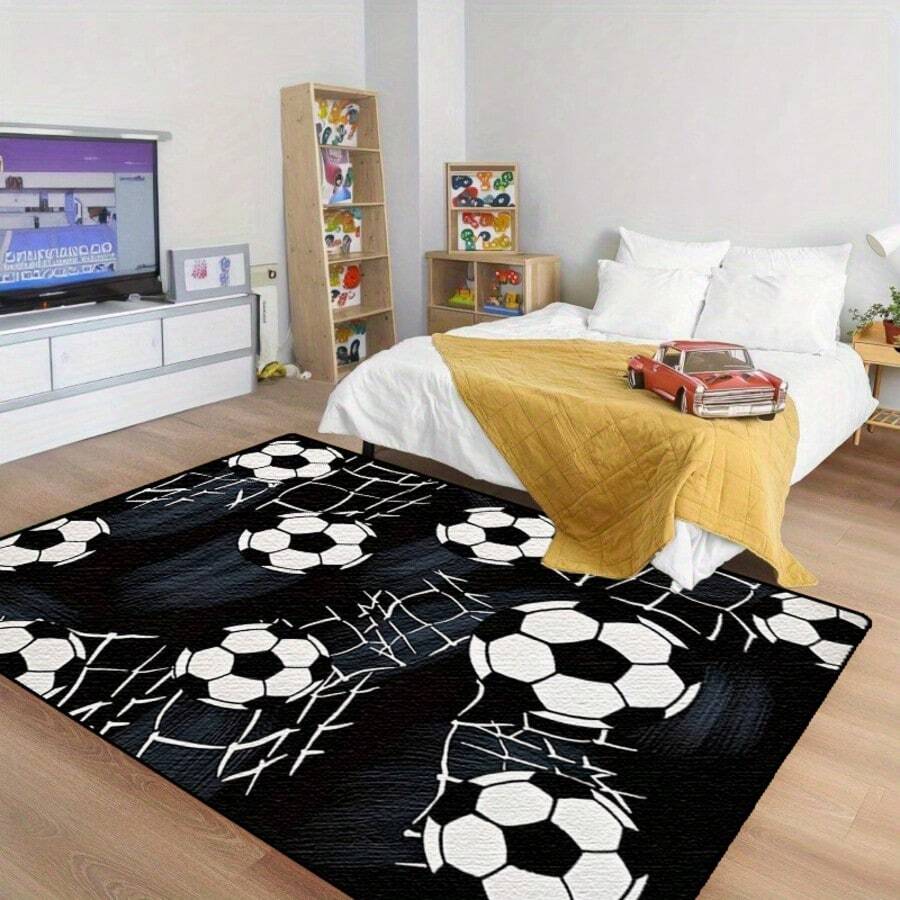 1pc Children's Cartoon Pattern Rug, Decorative Carpet, Football Lover Series, Sports Themed, Warm And Cozy Creative Quirky Design, Multi-Color Options - Multicolor - View 1