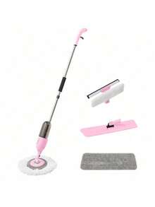 True & Tidy 3-In-1 Spray Mop Kit: Interchangeable Heads, Microfiber Pad, Rotatable Handle, Wide Spray Area Mop - Hồng - Xem 1