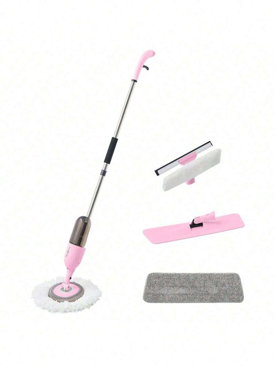 True & Tidy 3-In-1 Spray Mop Kit: Interchangeable Heads, Microfiber Pad, Rotatable Handle, Wide Spray Area Mop - Hồng - Xem 1