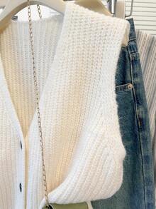 JIANHU Sweter-kamizelka z grubej dzianiny na jesień i zimę dla kobiet, przytulny sweter bez rękawów z dekoltem w serek, swobodny, warstwowy look na Święto Dziękczynienia i powrót do szkoły