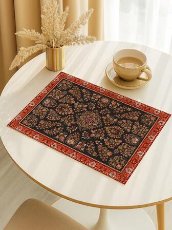 4Pcs Ramadan Kareem Vintage Persian Rug Floral Placemats Retro Medallion Pattern Dinner Mats Table Mats For Ramadan Iftar Table Setting & Eid Al-Fitr Holiday Feast