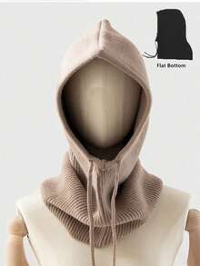 1pc Unisex Wool Blend Knitted Balaclava Hat, Warm & Soft Beanie Cap With Drawstring, Adjustable Neck Warmer For Autumn/Winter