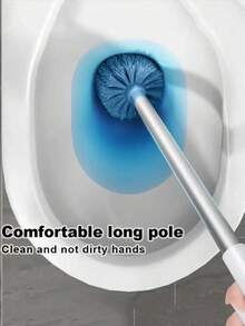 1set Toilet Brush With Holder, Wall-Mounted Long Handle Toilet Cleaning Brush, Flexible Toilet Brush, Reaching All Corners, Bathroom Cleaning Brush, Hotel Cleaning Supplies Bathroom Decor Fall Decor - Grey - View 3
