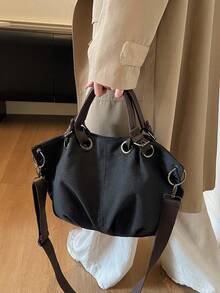 1pc Women's Fashion Student Style Large Capacity Tote Bag - Black - View 5