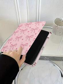 1pc Flip Cover Desk Protector Case With Pen Slot, Compatible With IPad 10.9/10.2/Air 5th Gen/Pro 11/10th Gen/9.7/Air 2/IPad (7th Gen)/IPad (8th Gen)/IPad Air 4/5/IPad Pro 11/IPad 10.9" (2022)/IPad Air 13" (M3 2025)/IPad Air 11" (M3 2025)/IPad 11" (A16 2025), Supports S7/S8/S9/S6/S7+/S8+/S7FE/A7/A8/A9 - Pink - View 6