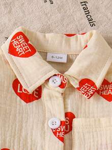 2pcs Baby Boy Casual Heart Pattern Short Sleeve Shirt + Shorts Set, Holiday Spring/Summer - Apricot - View 4