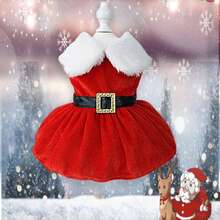 2 Styles Dog Christmas Dress, Santa Claus Pet Clothes Velvet Dress Warm Shirt Winter Coat Christmas Holiday Outfit Cute Girl Dress, Suitable For Small & Medium Dogs And Cats - Multicolor - View 6