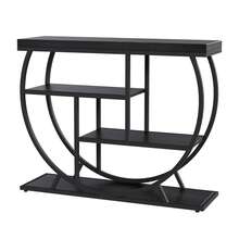 Mesa de entrada con espacio de almacenamiento, consola estrecha industrial de 4 niveles detrás del sofá con base semicircular y estantes para sala de estar, pasillo y recibidor - Negro - Ver 9