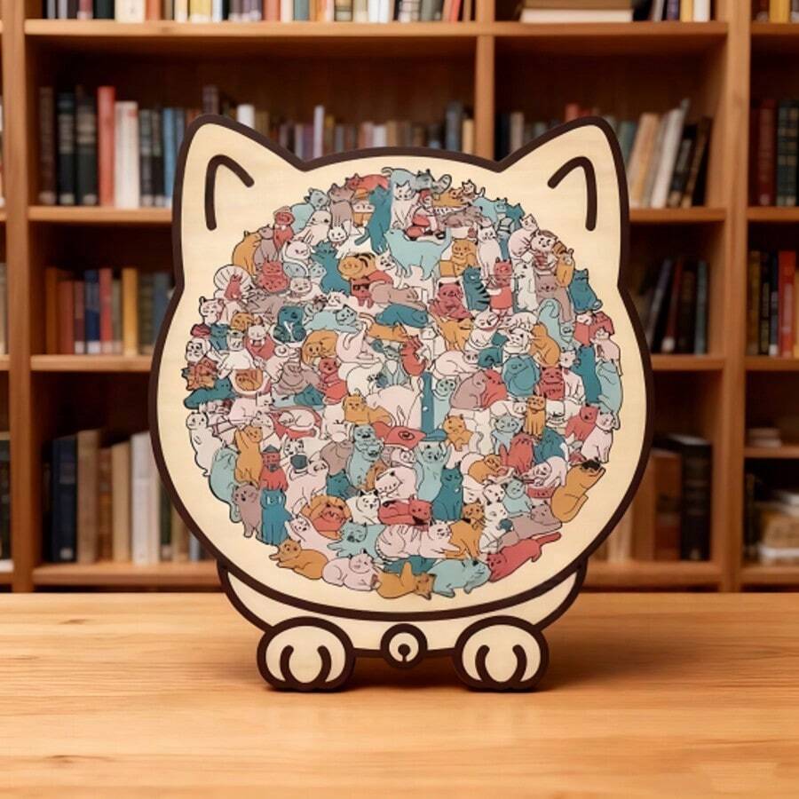 Cute And Irregular-Shaped Toy Gifts, Stress-Relieving Cat-Shaped Wooden Jigsaw Puzzles, Fun Cat Collection, Stacking Jigsaw Puzzles, Cats, Interactive Games, Art Jigsaw Puzzles, Cat-Shaped Jigsaw Puzzles, Animal-Shaped Jigsaw Puzzles, Collectibles, Family Game Night