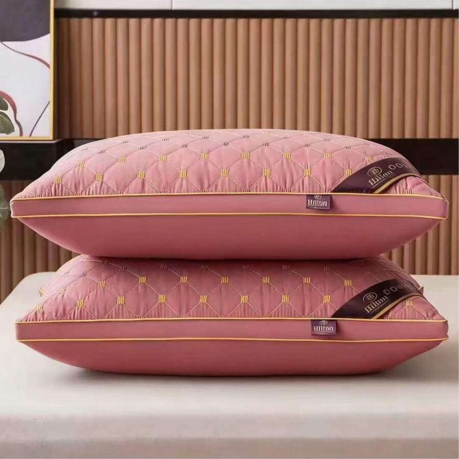 45*70cm Paquete De Dos Almohadas de cama con relleno larga 2 Pack Estándar Microfibra Firmes, almohada decorativas grandes microfibra decoracion hogar almoadas almuadas almohadillas Incluye 2 Fundas con Cierre  funda de almohada de color sólido satinado, funda de almohada suave con cierre de sobre para dormitorio, suministros de ropa de cama - Rosa - Ver 1