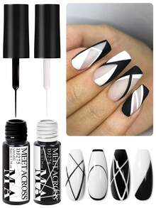 MEET ACROSS Set de 2 esmaltes de uñas en gel de 5ml con líneas francesas en negro y blanco, para pintura de graffiti y rayas, con pincel delgado para diseño DIY en casa o salón, regalo para niñas - Multicolor - Ver 2