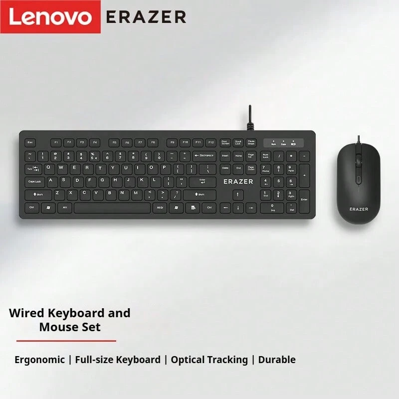 Lenovo KM301 Wired Keyboard And Mouse Set, USB, Universal For Business And Office Laptops And Desktops - Black - View 1