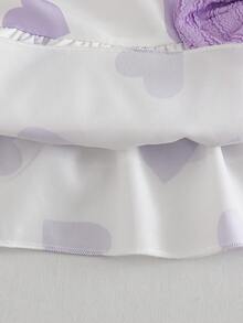 2 pièces/Set Tenue décontractée et douce pour bébé fille, Top sans manches à imprimé cœur avec double volant et nœud, short unicolore confortable. Ensemble d'été - Parme - Voir 6
