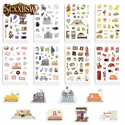  SCXXBSW 8张周末生活贴纸，酷炫动漫贴纸，防水耐用装饰贴纸，经典礼品装饰，超值套装，可爱卡通贴纸，防水耐用。这些贴纸可用于笔记本电脑、手机、水瓶、吉他、滑板、行李箱等，开启您的DIY创意之旅。它们是万圣节、圣诞节和其他节日送礼的绝佳选择。
