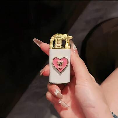 Cute Lighter, Dual Flame Windproof Lighter, Heart/Snake Design Lighter, Metal Embossed Rhinestone Butane Torch Lighter, Refillable Adjustable Flame