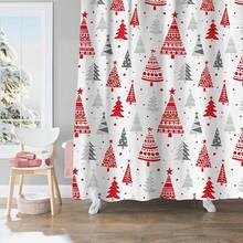 Cortina De Ducha De árbol De Navidad, Decoración De Baño De Invierno, Cortina De Ducha De Tejido De Poliéster Impermeable con 12 Ganchos, 71 x 71 Pulgadas - Árbol de Navidad 02 - Ver 4