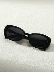 1pc Metal Frame Y2K Oval Glasses, Suitable For Men And Women, Summer Beach - Black - View 3