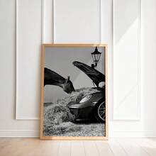 1pc Frameless Horse & Supercar Digital Print, Black And White Luxury Car Photography, Farmhouse Chic Exotic Wall Art, Modern Garage Decor For Man Cave, Masculine Home Decor, Gift For Car & Horse Lovers - Multicolor - View 2
